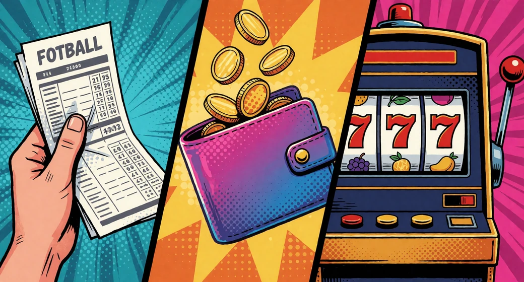 Comic-Panel: Wettschein, gemeinsame Wallet und Slot-Walze m&uuml;nden im gleichen Guthaben bei Zoccer Casino