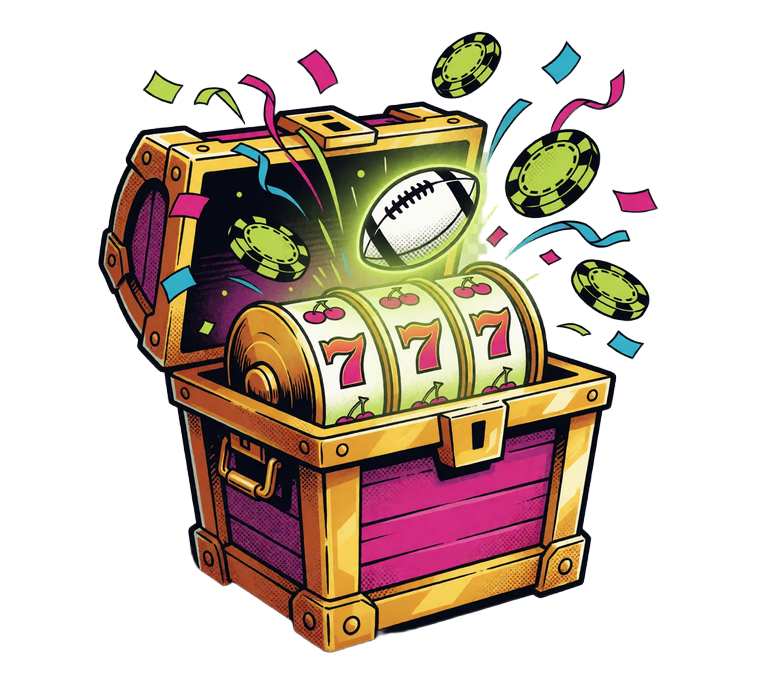 Aufplatzendes Bonus-Paket mit Freispiel-Walzen, Chips und Konfetti - Aktionen und Freispiele bei Zoccer Casino