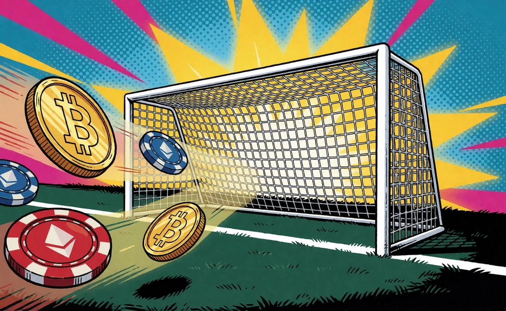 Chips und Krypto-Token &uuml;berqueren die Torlinie - Sinnbild f&uuml;r Auszahlungstempo im Online Casino