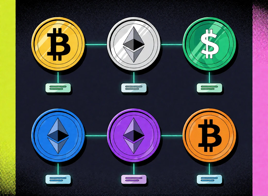 Coin-Symbole mit zugeh&ouml;rigen Netzwerk-Kennzeichnungen als Orientierung f&uuml;r die Krypto-Einzahlung im Casino